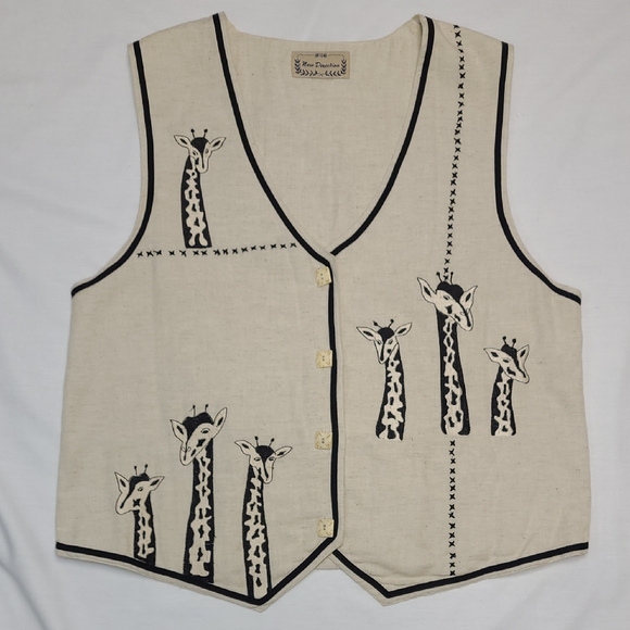 new directions Jackets & Blazers - New directions unique Cream and black Giraffe Embroidered Vest